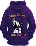 PERSONALISED HORSE RIDING HOODIE traditional PIEBALD GYPSY COB VANNER HEAVY HORSE