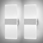 Glighone LED Wall Lights Indoor Dimmable Wall Lamp Wall Sconce Up Down Wall Lighting Modern 12W Acrylic for Bedroom Living Room Corridor Silver, Cool White(2 Pack) [Energy Class A++]