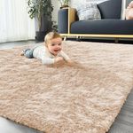 Homaxy Fluffy Shaggy Rugs Living Room, Soft Thick Pile Carpet, Machine Washable Runner Rugs for Hallway, Anti Slip Bedside Rug for Kids Bedroom, Nursery - Beige, 80 x 150 cm
