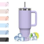 WATERSY Travel Mug Coffee Cup 40oz Tumbler Straw Lid and Handle, Stainless Steel Double Wall Vacuum Insulated Coffee Water Bottle Thermos for Cold Hot Coffee 1182ml Purple