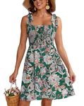 WEACZZY Sun Dresses for Women 2024 Boho Smocked Square Neck Floral Sleeveless Spaghetti Strap Mini Beach Dress,Floral Phoenix Green,2XL