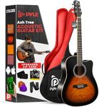 Pyle Steel String Acoustic Guitar Kit, 41" Full Size Cutaway with Ashtree Top, Open Pore Finish, Premium Accessory Set with Armored Gig Bag, Sunburst Teardrop Matte