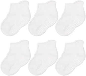 CozyWay Non-Slip Ankle Style Socks with Grippers, 6 Pack for Baby Boys and Girls, White, 3-5 Years