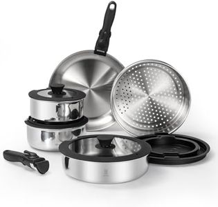 16 Piece Stainless Steel Cookware Set, Kitchen Removable Handle Stackable Pots and Pans Set, Frying Pans Saucepans with Lid, Stay-Cool Handles for All Stoves, Dishwasher/Oven Safe Camping Space Saving