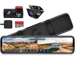 PORMIDO Mirror Dash Cam 12" with Detached Front Camera,Anti Glare Full Touch Split Screen HD 1296P,Car Backup Rear View Mirror Camera Dual Lens with Sony Sensor,Super Night Vision,Parking Assistance