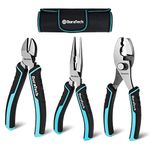 DURATECH 3Pcs Pliers Tool Set, High Leverage Hand Tool -150mm Long Nose Pliers, Diagonal Cutting Pliers and Slip Joint Pliers for Plumbing, Automotive and General Applications