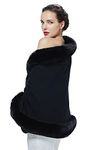 BEAUTELICATE Faux Fur Shawl Winter Wedding Wraps Bridal Bridesmaids Stole Shrug Women Knitted Cape Cardigan(One Size, Black)