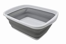 SAMMART 10L Collapsible Tub - Foldable Dish Tub - Portable Washing Basin - Space Saving Plastic Washtub (White/Grey, 1)