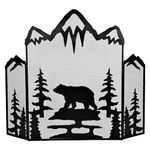 Rustic Black Metal Foldable Fireplace Screen Featuring a Majestic Mountain Bear - 3-Panel Western Country Style Fireplace Cover - Free Standing Functional Spark Guard - Firebacks Metal Mesh Cover