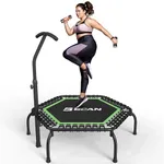 BCAN 48" Mini Trampoline, 550 LBS Fitness Trampoline with T-Adjustable Handle Bar, Bungees, Stable & Quiet Exercise Rebounder for Adults Indoor/Garden Workout-Green