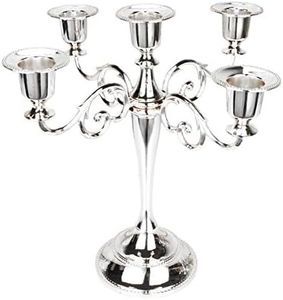 Portacandele in Metallo a 5 Bracci per Candelabri, Candeliere Moderni per la Decorazione Domestica Decorazioni Tavolo Natale Centrotavola Matrimonio, Vintage (Argento)