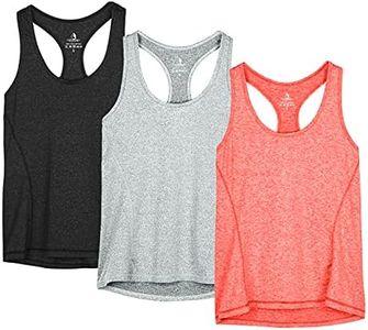 icyzone Workout Tank Tops for Women - Racerback Athletic Yoga Tops, Running Exercise Gym Shirts(Pack of 3)(XS, Black/Granite/Orange)