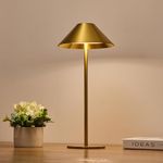 Lalavon Gold Lamp Table, Cordless Table Lamps Rechargeable, 3 Color Stepless Dimming Touch Lamp, Small Battery Operated Lamp for Home/Living Room