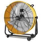 Simple Deluxe 24 Inch Heavy Duty Metal Industrial Drum Fan, 3 Speed Air Circulation for Warehouse, Greenhouse, Workshop, Patio, Factory and Basement - High Velocity - ETL Listed, Yellow, HIFANXDRUM24