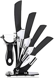 Syga 6 Piece Ceramic Kitchen Knife Set and Vegetable Peeler Set with Adjustable Holder Stand(Black)