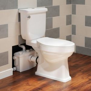 800W Macerating Toilet with Pump, Two-Piece Upflush Toilet For Basement, Powerful & Quiet Macerating Pump System With 4 Water Inlet, 23Ft Vertically, Elongated Bowl