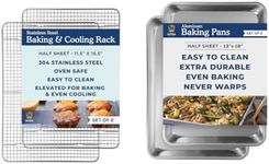 Ultra Cuisine Stainless Steel Half Sheet Cooling Rack Set & Half Sheet Aluminum Baking Pan Set - Professional Quality, Fits Half Sheet Pans - Cookie Sheet for Baking - 11.5"x16.5" Rack, 18"x13" Pan