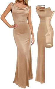 Popilush Women Shapewear Maxi Dress Sleeveless Long Formal Cocktail Party Elegant Bodycon Dresses Built-in Bra Champagne