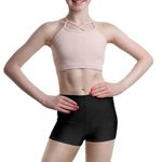 BODYWEAR LTD - Girls Shiny Nylon Hot Pants Shorts - High Waist – Plain - Stretchy – Comfortable Fit – Perfect for Yoga, Ballet, Gymnastics, School, Sportswear (Black, 9-10 Years)