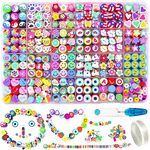 666PCS Flower Fruit Polymer Clay Beads Charms 24 Styles Cool Fun Cute Preppy Beads for Jewelry Making Girls Indie Aesthetic Beads DIY Bracelet Accessories Kit 5m Crystal Elastic String for Kids