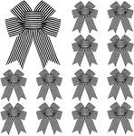 12 Pieces Christmas Burlap Bows Black White Stripe Bow Christmas Tree Topper Bows Christmas Wreath Bow Craft for Tree Gift Wrapping Wall Home Front Door Decor, 5 x 7 Inches(1.6 Inch Wide,Stripe)