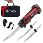 VLOXO Electric Knife for Meat, Rechargeable Cordless Electric Carving Knife with Non-Slip Grip Handle, 2 Ti-Nitride S.S. Coated Non-Stick Blades Electric Bread Knife Include Practical Handbag for Turkey Bread Fishing