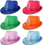 6 Pcs Western Sequin Fedora Hat Bling Dance Hats Shining Sequin Hat for Man and Women, Bright Colors