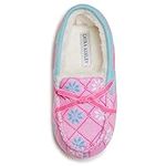 Laura Ashley Fleece Girls Moccasin Slippers, Indoor Outdoor Easy to Wear Home Shoes for Kids, Pink Print, 11-12 US Little Kid