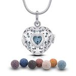 EUDORA Harmony Ball Aromatherapy Necklace for Women,18mm Heart Cage with 7PCS Lava Stone Aroma Diffuser Essential Oil Locket Pendant for Mom Wife Girls, Chain Length 24"