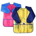 HZZXCH 2 Pieces Kids Art Aprons Yellow and Rose Red Kids Aprons for Painting Waterproof Kids Art Smock with Long Sleeve and 3 Pockets Safe Children's Artist Painting Smocks for Boys and Girls