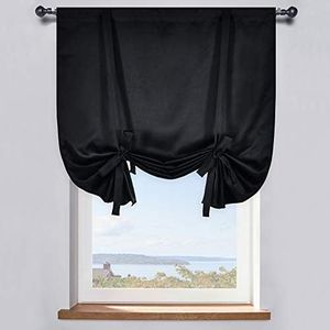DONREN 99% Blackout Thermal Insulated Adjustable Tie Up Shade Curtain with Rod Pocket Top - 42 Wide by 45 Inch Long (Black,1 Panel)