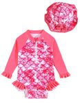 puseky Baby Girls One Piece Swimsuit Zip Rash Guard Swimwear Ruffled Long Sleeve Cute Mermaid Bathing Suit 18-24 Months