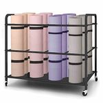 Yoga Mat Storage Rack Basket Workout Equipment Home Gym Storage Rack with Wheels Black Yoga Mat Holder Exercise & Fitness Organizer for Dumbbell Kettlebells Resistance Bands Yoga Blocks