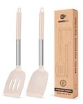 Pack of 2 Silicone Slotted Spatula,Non Stick Solid Kitchen Turner, High Heat Resistant BPA Free Cooking Utensils for Fish, Eggs, Pancakes(Khaki)