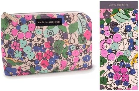 AMÉLIN ARCHIVE Vintage Inspired Coated Canvas Zipper Pouch Bundle with Long List To Do Notepad (Florale)