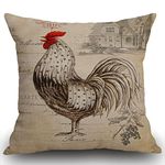 Smooffly Throw Pillow Case Retro Style Beige Chicken Rooster Farm House Cushion Cover 18x18 inch Linen Square Throw Pillow Cover for Living Room Sofa Couch Bed Pillowcase 45cm x 45cm