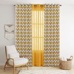 HOMEMONDE Cotton Curtains Pack of 3 - Sheer Transparent & Thick Curtain Set Long Door 9 Feet, Yellow Chevron