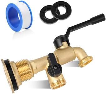 Rain Barrel Spigot Kit - with 2 Way NPT 3/4'' Outlet, Brass Rain Water Barrel Spigot with with 1-1/4 inch Bulkhead Fitting for Rain Water Collection Barrel, Includes 5 55 Gallon Drum Water Tanks