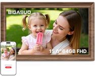 64GB 15.6" Frameo Digital Photo Frame WiFi Dark Wood - 1920 * 1080P FHD IPS Touch Screen Large Electronic Picture Frames, Auto Rotate, Wall Mountable, Sharing Photos and Videos
