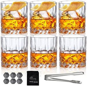 Whiskey Glasses Old Fashioned Glass Set of 6 Rocks Glasses 10oz Crystal Bourbon Scotch Whisky Glasses Lowball Glassware Drinking Tumblers Cups for Cognac Cocktail Bourbon Rum Brandy Bar Men