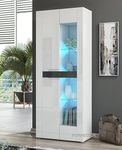 Furneo White 2-Door Display Cabinet Cupboard Matt & High Gloss Milano08 Blue LED Lights