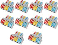 Sugalsu Pack of 10 Lever Nuts Wire Connectors 3 in 9 Out, Quick Wire Cable Connectors, (3 in 9 out) Push-in Conductor Terminal Block, Quick Release Blocks Lever Nut Assortment Connectors for 28-12 AWG