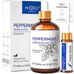 HIQILI 100ML Peppermint Oil, for Home Spray, Diffuser, Indoors, Outdoors, Garden, Yard, 100% Pure Natural, Quality Glass Dropper- 3.38 Fl Oz