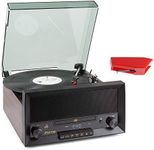 Fenton RP135W Retro Record Player with CD Player - 3-Speed Vinyl Turntable, Built-in Speakers, USB/SD Playback, AM/FM Radio, Bluetooth Connectivity, Includes Spare Stylus, Wood Finish