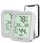 Govee Indoor Hygrometer Thermometer 2 Pack, Humidity Temperature Gauge with Large LCD Display, Notification Alert with Max Min Records, 2 Years Data Storage Export for Room Greenhouse, Grey