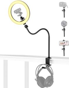 Webcam Ring Light with Clamp Stand, 24-inch Webcam Arm Mount Holder with 10-inch Selfie Light and Headphone Hook compatible with Logitech C920 C922 C930 StreamCam C615 C925e Brio 4K Webcams