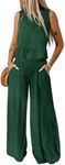 Dokotoo Two Piece Summer Sets 2 Piece Outfits for Women 2025 Elegant Wide Leg Matching Sets for Women Going Out Dark Green X Large