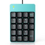 Wired Number Pad, USB Numeric Keypad 19 Key Number Keypad Keyboard for Laptop PC Computer Notebook, Big Print Letters - Black & Blue