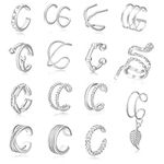 JZTRADING 15Pcs Ear Cuffs Earrings For Women Non Piercing Ear Cuff Sterling Silver Snake CZ Fake Helix Cartilage Cuff Earrings Clip On Wrap Earrings For Women Girls