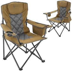 ARROWHEAD OUTDOOR 2-Pack Portable Deluxe Folding Camp Quad Chair w/Headrest, Glass & Cup Holders, Armest 6-can Cooler, Heavy Duty Carry Bag, 550 lbs Weight Capacity